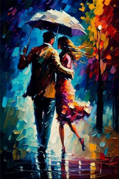 Diamond Painting Kits Embrace of The Rainy Night Embroidery Kits by Number for Beginners, City Neon Street Couple for Couple Room Decor 30X40cm......
