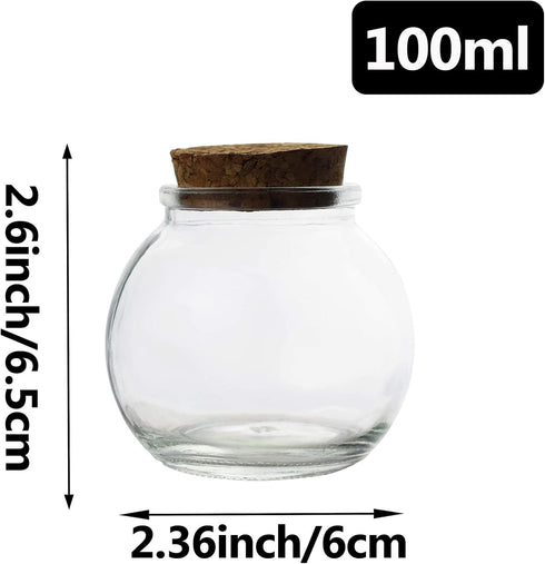 Clear Glass Bottle With Cork Stopper Assorted Shapes Bud Vases Jars Message Wish Bottle 1 Piece (Round Ball)...