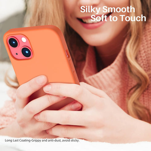 ORNARTO Compatible with iPhone 13 Case 6.1, Slim Liquid Silicone 3 Layers Full Covered Soft Gel Rubber Case Cover 6.1 inch-Orange...
