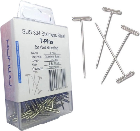 SUS304 Real Stainless Steel Wig T-Pins for Knit & Lace Wet Blocking Modelling and Crafts, 1-3/4 inch 100 Pieces with PVC Box...
