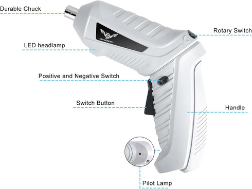 Gray Electric Screwdriver, 3.6V Cordless Screwdriver Rechargeable with 6pcs Screwdriver Bit Set, Front LED Light, Flexible Shaft, Micro USB, Carry...