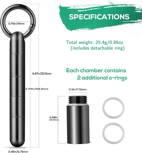 TISUR Keychain Pill Holder,Titanium Pill Case Portable Waterproof Pill Organizer Black Vitamin Container, EDC Pill Box Pill Bottle for Pocket Purs...