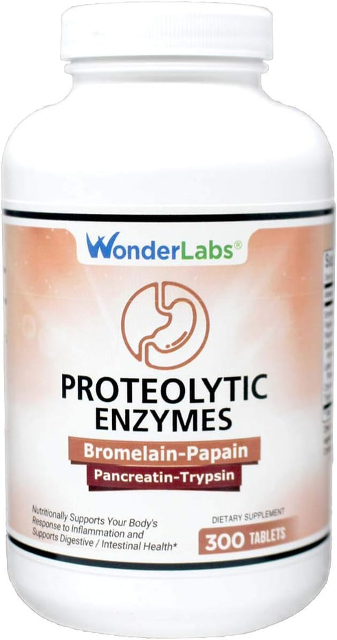 Proteolytic Enzymes | Bromelain Papain Pancreatin Trypsin 550 mg Total with Standardized Amylase, Lipase, and Protease, 300 tablets...