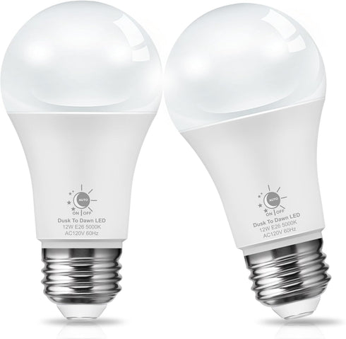 LOHAS Dusk to Dawn Sensor Light Bulbs Outdoor, A19 12W(100 Watt Equivalent) LED Bright Porch Lighting, Daylight White 5000K, 1100LM, Auto-On/Off, ...