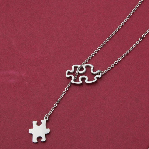 BNQL Autism Awareness Puzzle Lariat Necklace Motivational Autism Gift (Silver Y necklace)...