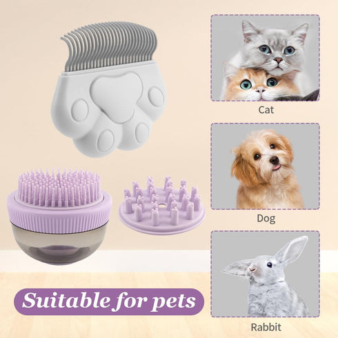 Dog Bath Brush, Dog Scrubber for Bath, Portable Dog Shampoo Brush with 2 Brush Heads, Dog Grooming Brush Pet Shampoo Massage Dispenser brush for L...