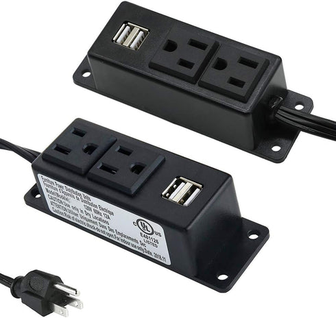 Power Strip with USB Ports, Wall Mounted Power Strip Flat Plug, 2AC Outlet 2 USB, 6.56 Feet Extension Cord for Desktop Desk Conference Table Cabin...