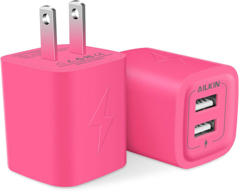 Wall Charger, AILKIN USB Plug Fast Charging Block, Power Adapter Cube 2 Port Charge Travel Brick Cell Quick Chargers Box for iPhone 15/14/13/12 Pr...