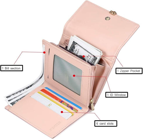 FT FUNTOR RFID Wallets for Women, Leaf Card Holder Trifold Ladies Wallets Coins Zipper Pocket with ID Window Green...