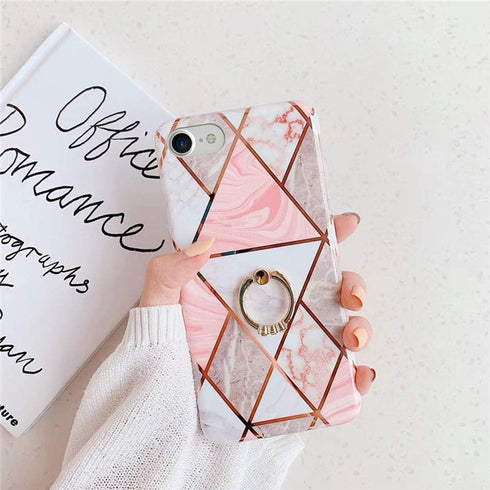 Qokey Compatible with iPhone SE Case 2022/2020,for iPhone 7/8 Cases 4.7" Marble Cute Design for Women Girls 360 Degree Rotating Ring Kickstand Sof...