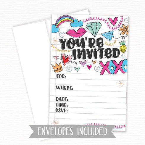 Fun Girl Doodles Invitations (20 Count) With Envelopes - Pre Teen - Tween Birthday Invitations...