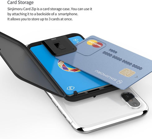 Sinjimoru Stick-On Card Case, Adhesive Card Holder/Ultra Slim Card Holder Case Usable as Phone Wallet or Card Holder for Desk. Card-Zip White...