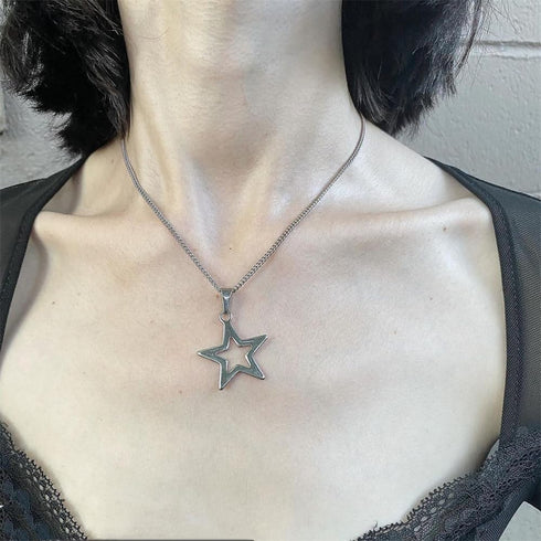 Dainty Hollow Star Simple Choker Necklace for Women Girls Delicate Stainless Steel Silver Plated Y2K Minimalist Star Pendant Necklaces Adjustable ...