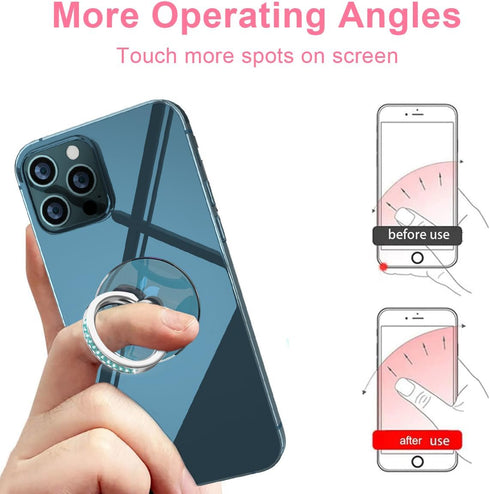 Transparent Phone Ring Holder 4 Pcs, Clear Cell Phone Ring Holder with Diamond, Finger Grip 360°Rotation Compatible with Most of The Phones, Table...