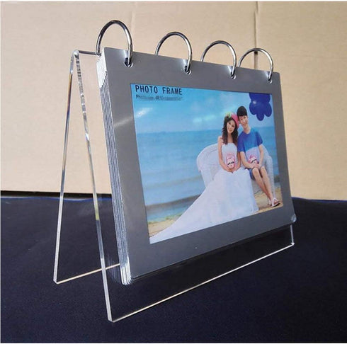 Leoyoubei Slant Back Sign Holder,Sign Stand,Poster Frame,Horizontal Display 5x7 inch PVC Photo Clip Flip Display 7 Pages-14 Sides Photos 4 Rings S...