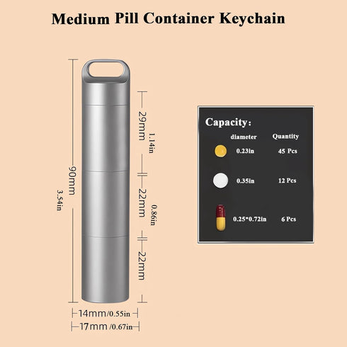 Small Keychain Pill Holder,304 Stainless Steel Portable Pill Case Organizer for Travel,Waterproof Pocket Pill Container Medicine Box for Purse Men...