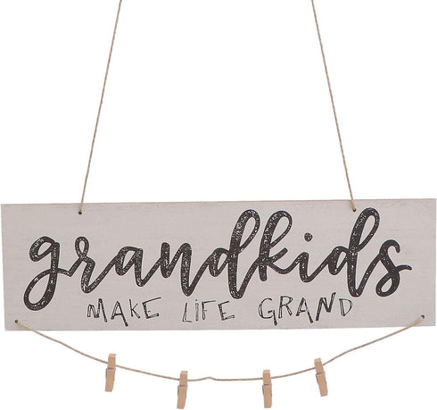 Garneck Grandkids Photo Frame Mini Wooden Hanging Wall Board DIY Listing Note Clips Crafts Grandma's Picture Board Frame with Wooden Clips and Rou...