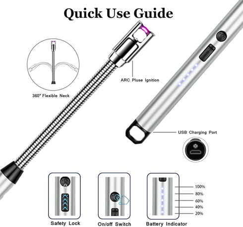 Candle Lighter Electric Lighter Rechargeable Arc Lighter with LED Battery Display360° Flexible Neck Flameless Grill Long Lighters for Light Candle...