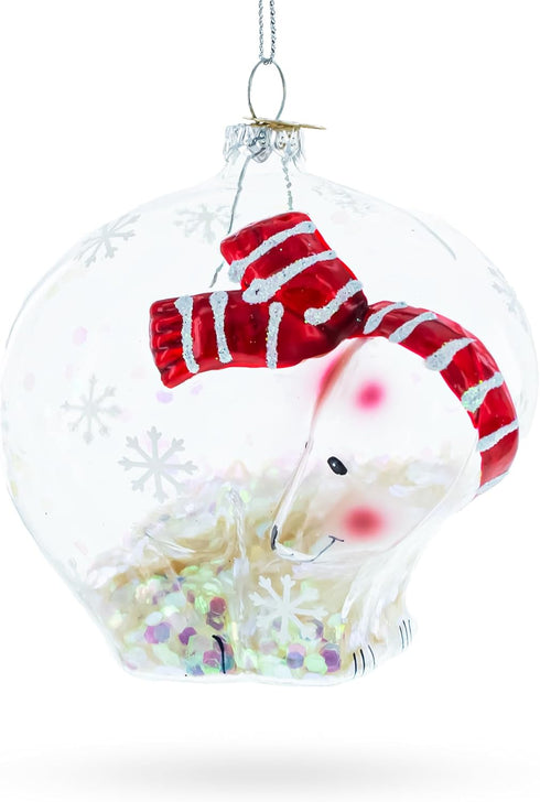 Clear Polar Bear Blown Glass Christmas Ornament...
