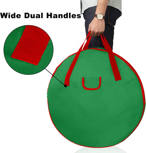 30" Christmas Wreath Storage Container Bag - Christmas Large Garland Ornament Wreath Container - Reinforced Wide Heavy Duty Handle and Double Slee...
