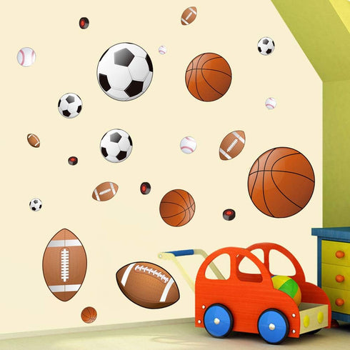 Runtoo Sports Wall Decals Kids Wall Stickers Soccer Baseball Football Hockey Basketball Boys Room Playroom Game Room Nursery Wall Décor...