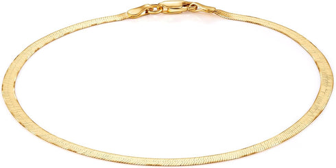 PORI JEWELERS 18K Gold Over 925 Sterling Silver Italian 3MM Magic Herringbone Dainty Chain Bracelet For Women - Available in size 7 7.5 or 8 inche...