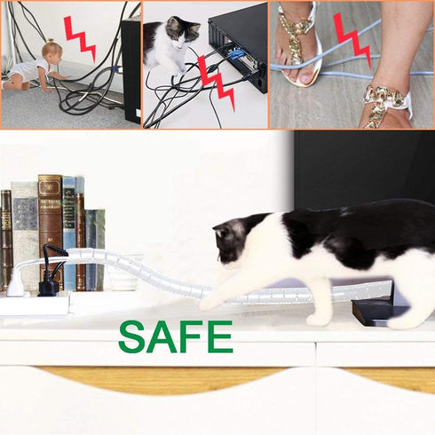 White Cable Management Sleeve Tubes, Power Cord Organizer Protectors for Pets, 2 PCS VIWIEU Cable Bundler with Electrical Cable Clips and Zip Ties...