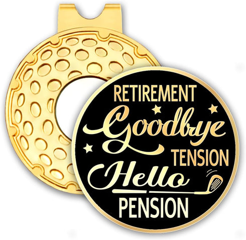 Retirement Goodbye Tension Black Gold Golf Ball Marker with Hat Clip, Funny Golf Accessories for Men Women, Father's Day Birthday Gifts for Golf F...