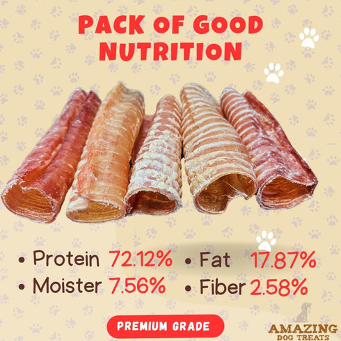 Amazing Dog Treats - 6 Inch Beef Trachea Dog Chews (5 pcs - 8 oz) - Trachea Dog Treats - NO Hide - Digestible and Safe Chews for Dogs - Glucosamin...