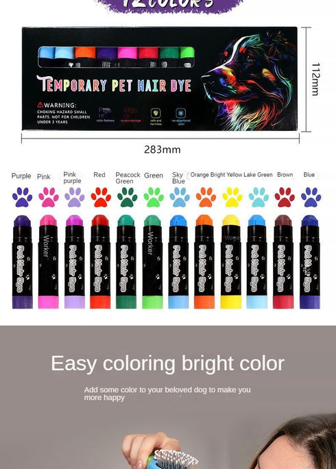 Temporary Pet Hair Dye, Pet Fur Paint Dye,Hair Painting Pens Non Toxic for Creative Grooming,Washable Dog Hair Dye, Pet Safe Marking Markers for F...