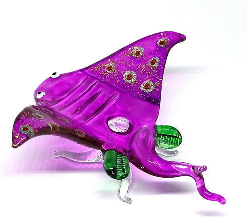 ZOOCRAFT Glass Stingray Figurine Purple Hand Blown Art Sealife Ornament Collectible Miniature Aquarium Coastal Decor...