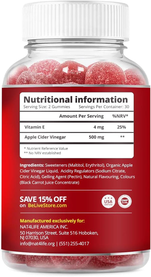 BeLive Apple Cider Vinegar Gummies - ACV Gummies Without Sugar I Detox & Cleanse Digestive Health I Alternative to Capsules, Vegan, Keto Friendly,...