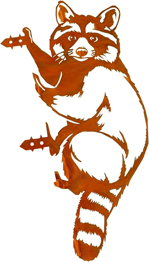 Garden Outdoor Decoration Rusty Metal Wall Art Corten Steel Raccoon Stake Animal Yard Decor Handmade Silhouettes Steel Metal for Yard Lawn Trees F...