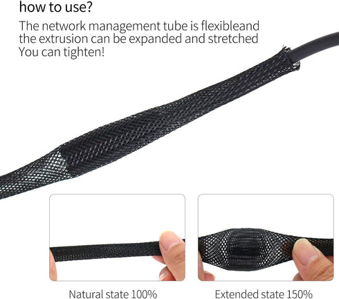 Black PET Expandable Sleeving Cord Protector Wire Loom Tubing Cable Sleeve for USB Charger Cable Power Cord Audio Video Cable Can Protect Cat Dog ...