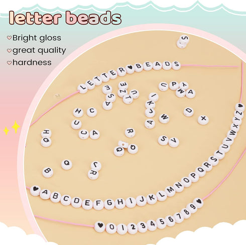 1450 Pieces Letter Beads Kit, 4x7 mm White Acrylic Alphabet Beads Letter Beads for Jewelry Making Number Beads Heart Beads Friendship Bracelet Bea...