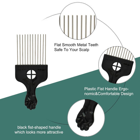 3 Pack Afro Pick,Hair Pick for Black Men,Salon-Style Hair Picks for Women,Comb With Metal Pick for Curly Hair,Essential Hairdressing Styling Tool ...