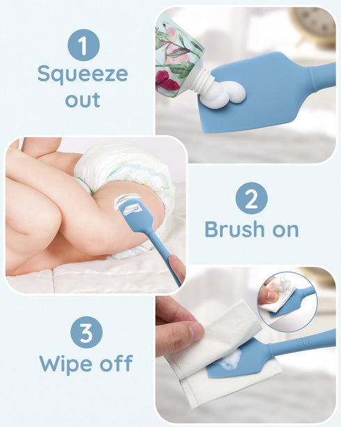 Baby Diaper Cream Spatula, Silicone Baby Diaper Rash Cream Applicator, Soft Butt Paste Spatula Brush with Suction Base for Newborn Essentials, 4-P...