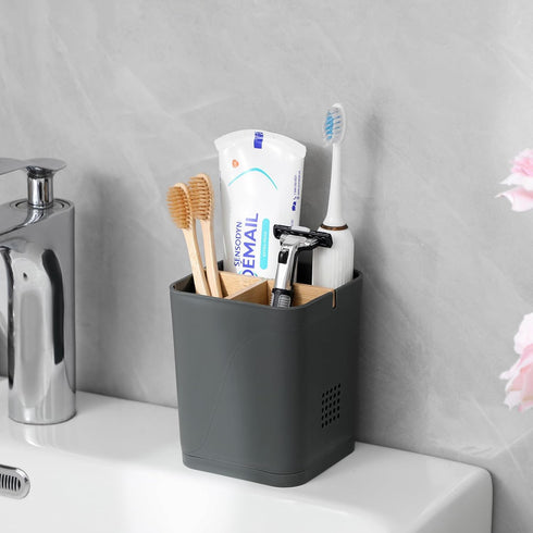 Electric Toothbrush Holder 3 Slots Tooth Brushing Holder with Bamboo Dividers for Bathrooms, Plastic Toothbrush and Toothpaste Organizer for Showe...