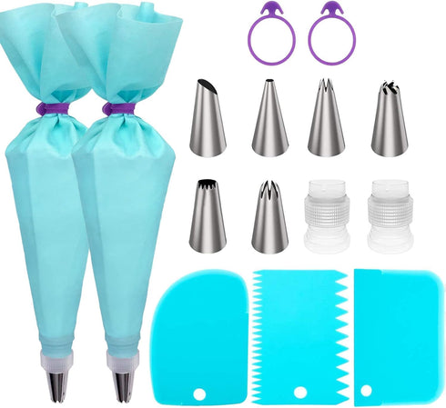 Piping Bags and Tips Set, Reusable Piping Bags, Frosting Piping Kit for Baking with Pastry Bags and Tips, Standard Converters, Silicone Rings, Cak...