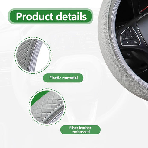 Car Steering Wheel Cover Protector Microfiber Leather, Elastic, Breathable Anti-Slip Odorless, 15 Inches Universal (Gray)...