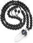 Top Plaza Natural Stone Healing Crystal Clear Quartz Hexagonal Pointed Gemstone Pendant Necklace Crescent Moon Jewelry Adjustable Lava Rock Beads ...