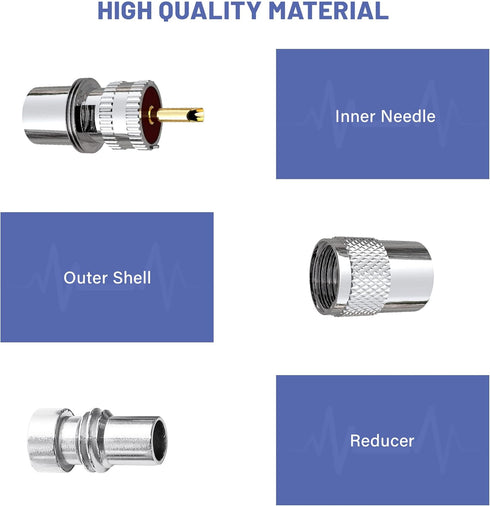 Anina PL259 Coaxial Connectors UHF Male Solder Connector Plug with Reducer for RG8 RG59 RG8x LMR-400 RG-213 Coaxial Cable Ham Radio Antenna Connec...