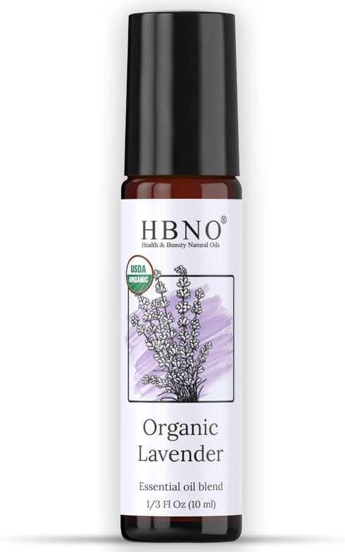 HBNO Organic Lavender Essential Oil Roll-On - 1/3 oz (10 ml) Travel Size - USDA Certified Organic Lavender and MCT Oils - Perfect for traveling, A...
