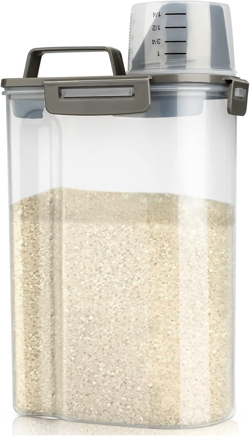 Rice Airtight Storage Container, 3 to 5Lbs Cereal Dry Food Flour Bin, Pet Dog Cat Food Dispenser with Measuring Cup, BPA Free Clear Plastic Kitche...