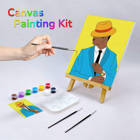 VOCHIC Canvas Painting Kit Pre Drawn Canvas for Painting for Adults Party Kits Paint and Sip Party Supplies 8x10 Canvas to Paint Afro King 8 Acryl...