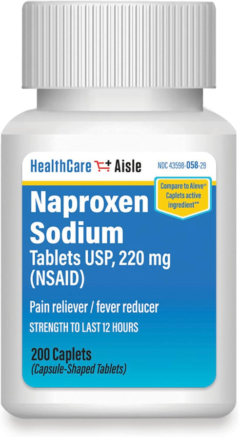 HealthCareAisle Naproxen Sodium, 220 mg – 200 caplets – Pain Reliever and Fever Reducer, Up to 12 Hours of Relief...