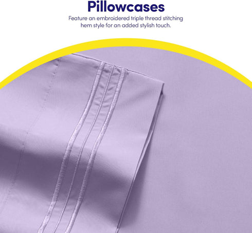 1500 Supreme Collection Twin XL Sheet Sets Lavender - 3 Piece Bed Sheets and Pillowcase Set for Twin XL Mattress - Extra Soft, Elastic Corner Stra...