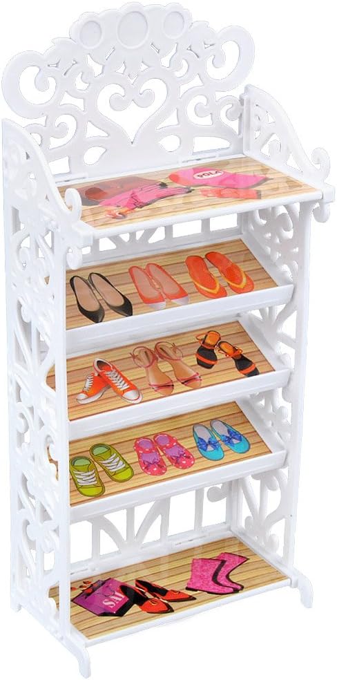 E-TING 1 Doll Shoes Rack Shoes Shelf Cupboard Accessory with 20 Pairs Doll Shoes High Heel Shoes Boots Sandals Set for 11.5 inch Girl Doll Playset...