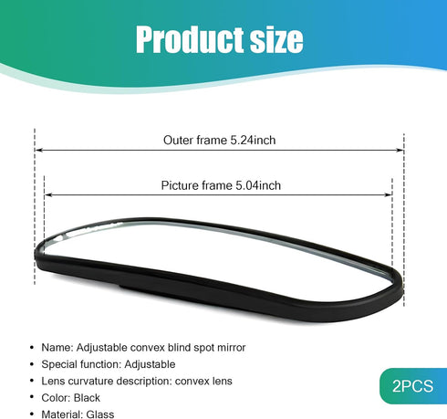 2 PCS Car Rearview Blind Spot Mirror, 5" x 1.18" Rectangular Adjustable Convex Wide-angle Mirror, Reversing Auxiliary Mirror, Universal for Cars E...