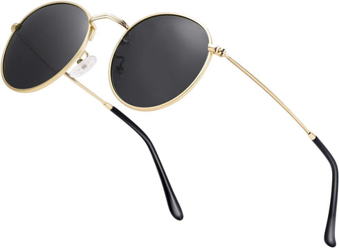 Htms Small Round Polarized Sunglasses Retro Men Women Mirrored Lens Metal Frame Circle Sun Glasses Shades...